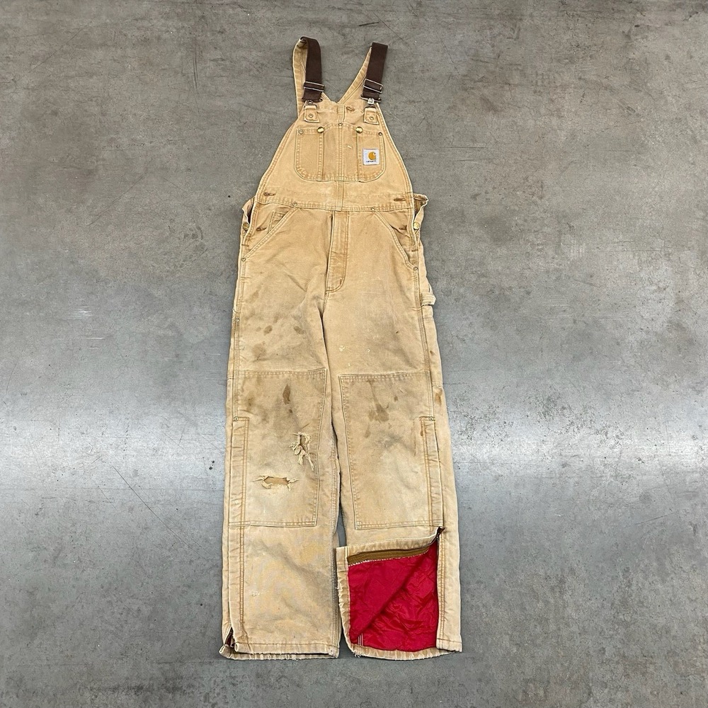 Carhartt Double Knee Insulated Overalls Brown Duck Canvas Workwear Mens 34x27‎